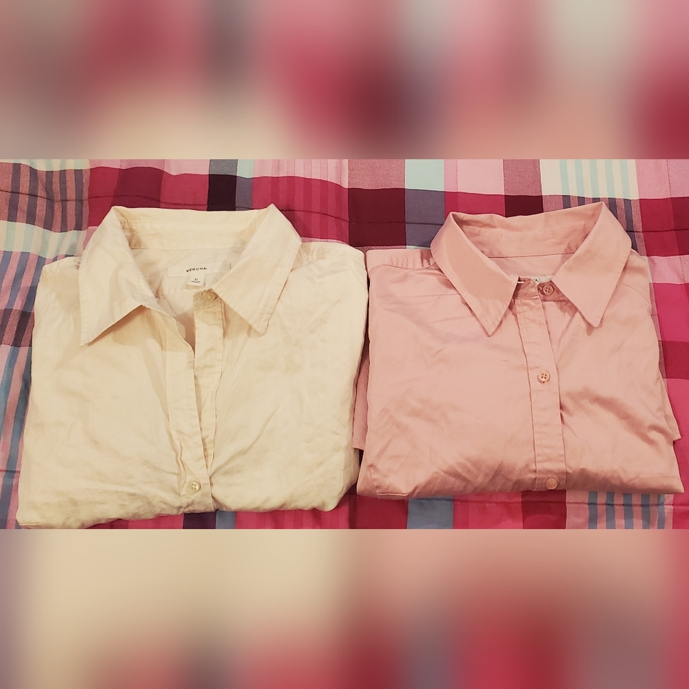 🥨10 for$20-2qty Light Pink and Cream w/Raised Stripes XL Merona Blouses